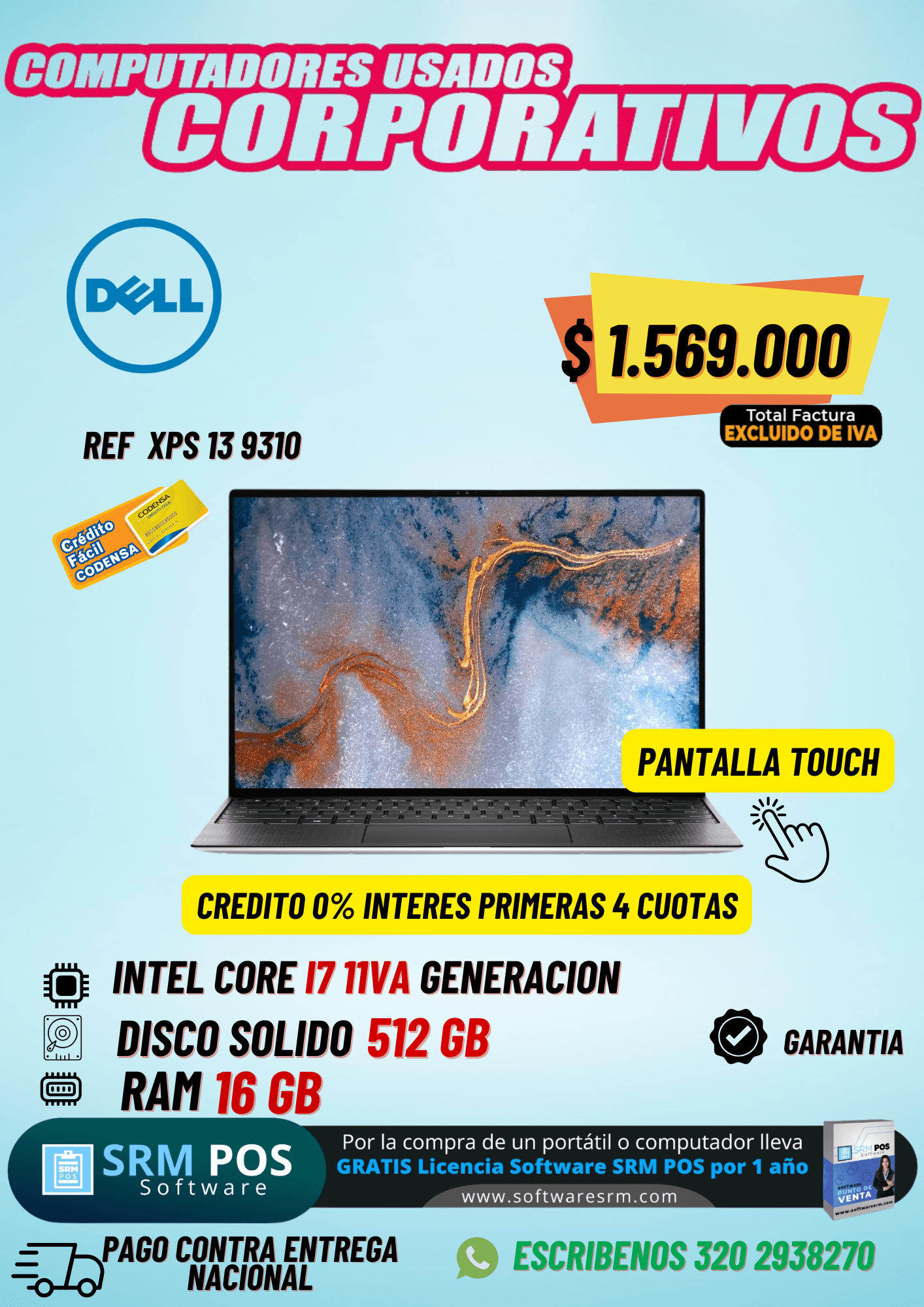 Dell XPS 13 9310 Usado | i7 11ª Gen, 16GB, 512GB SSD, Touch